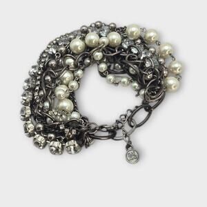 Pearl & Rhinestone Layered Chain Bracelet  - Simply Vera Wang - Dark Romance
